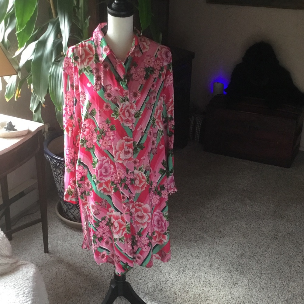 NWT Johnny Was Hot Pink Floral Long Sleeve Dress